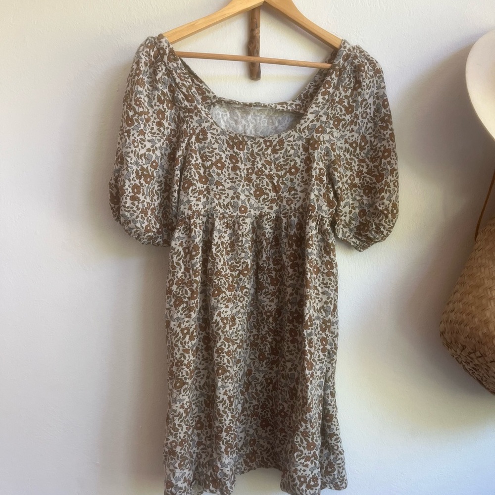 Rylee + Cru Brown and Cream Floral Midi Dress